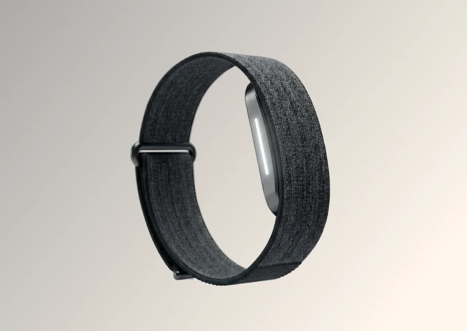 Hume Band 2.0 with a charcoal knit strap on a soft gray background